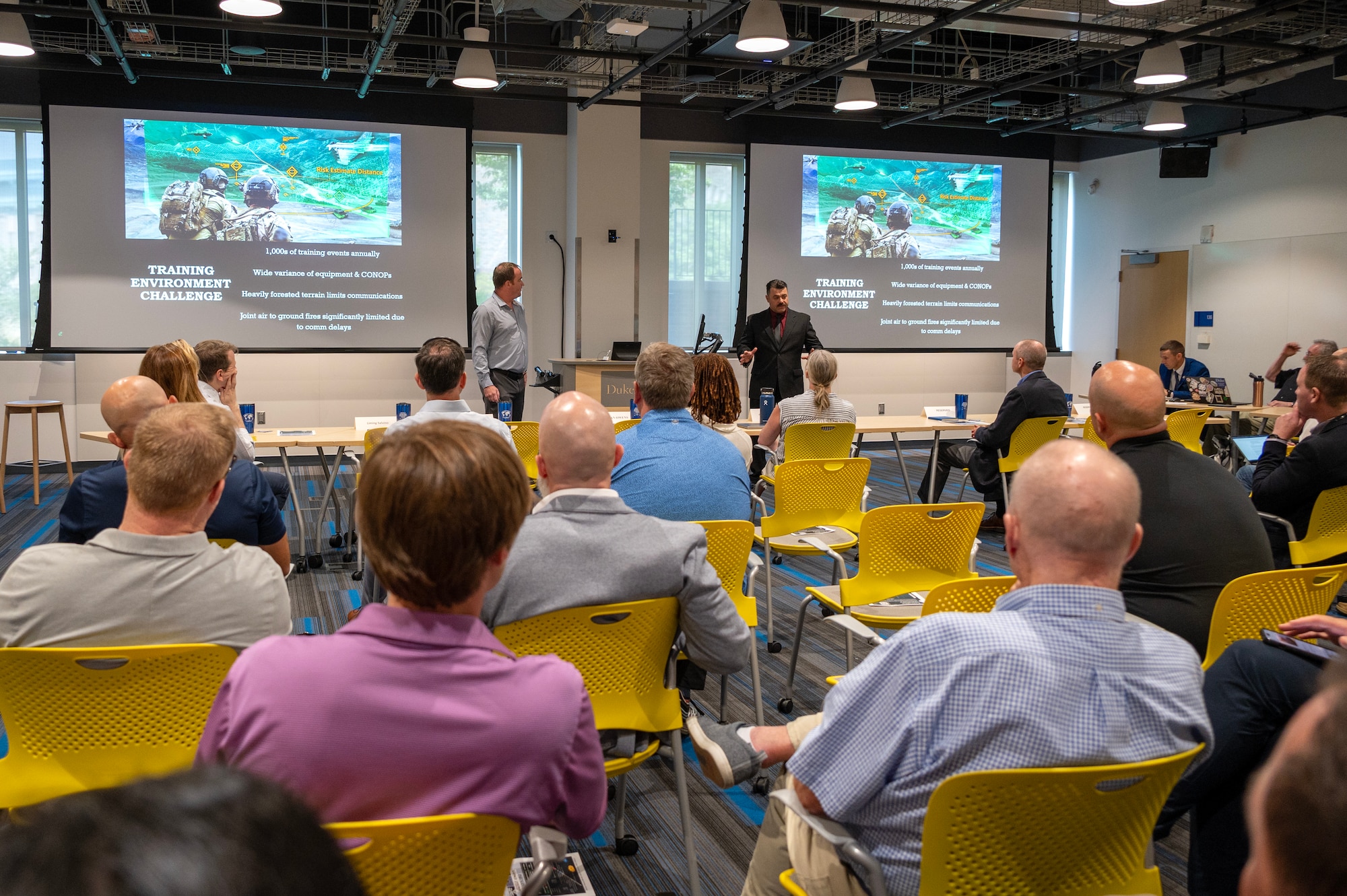 U.S. military members participate in the Duke Design Defense Studios program at Duke University, North Carolina, July 17, 2025.