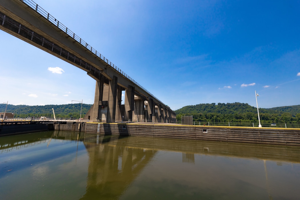 A picture of a river lock.