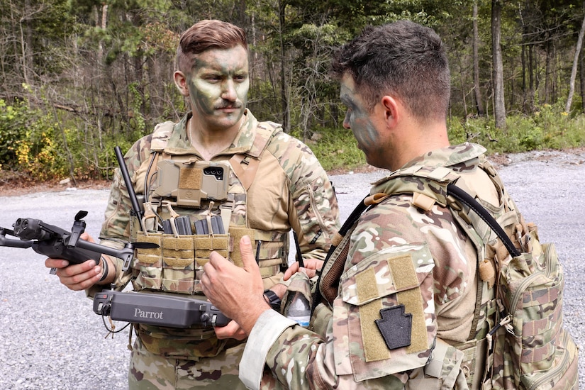 U.S. Soldiers with Charlie Company, 1st Battalion, 109th Infantry Regiment perform combat maneuvers during an exercise at Fort Indiantown Gap, Pennsylvania, July 29, 2025. The Soldiers trained in an intensive 96 hour force-on-force exercise to simulate combat against a capable adversary. (U.S. Army National Guard photo by Staff Sgt. Zachery Jockel)
