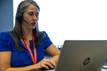 Rachelle Las Sabe, U.S. Army Financial Management Command Training and Readiness Division chief, fields questions during a staff exercise at the Maj. Gen. Emmett J. Bean Federal Center in Indianapolis Oct. 28, 2024. USAFMCOM hosted the exercise to increase its operational capabilities through the four phases of the conflict continuum, reduce its inefficiencies in battle tasks, and clearly identify financial management roles, responsibilities and authorities. (U.S. Army photo by Mark R. W. Orders-Woempner)