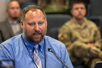 Ryan A. Busby, U.S. Army Financial Management Command deputy to the commander, provides remarks during a staff exercise at the Maj. Gen. Emmett J. Bean Federal Center in Indianapolis Oct. 29, 2024. USAFMCOM hosted the exercise to increase its operational capabilities through the four phases of the conflict continuum, reduce its inefficiencies in battle tasks, and clearly identify financial management roles, responsibilities and authorities. (U.S. Army photo by Mark R. W. Orders-Woempner)