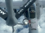 A Royal Malaysian Air Force SU-30MKM refuels from a 141st Air Refueling Wing KC-135 Stratotanker in the skies above Malaysia, November 13, 2024.