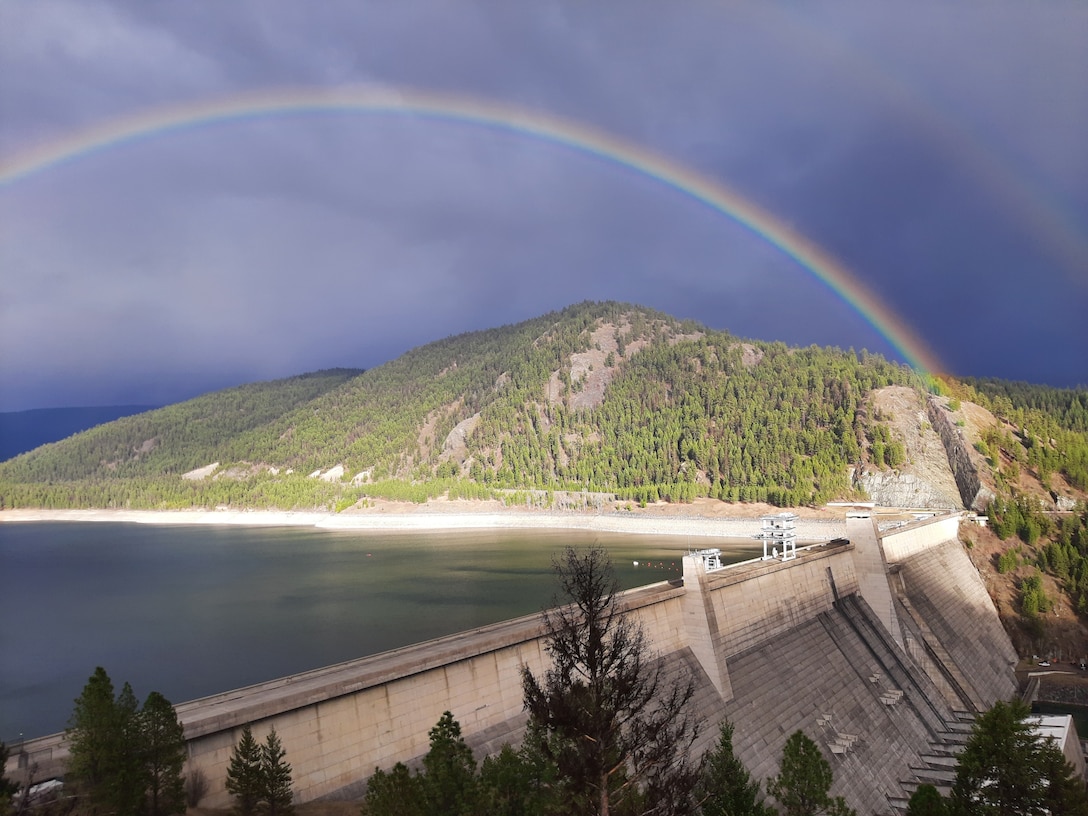 Double rainbow over Libby Dam, in Libby, Montana.