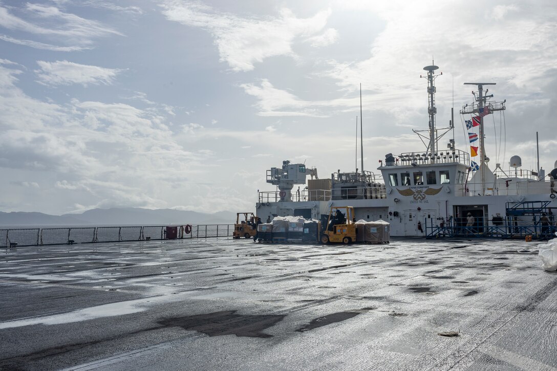 The Mercy-class hospital ship USNS Comfort (T-AH 20) arrives in Port of Spain, Trinidad during Continuing Promise 2025, August 5, 2025. Continuing Promise 2025 is the 16th iteration of the U.S. 4th Fleet/U.S. Naval Forces Southern Command-led mission since 2007, which aims to foster goodwill, strengthen existing partnerships with partner nations, and form new partnerships between host nations, non-federal entities, and international organizations.