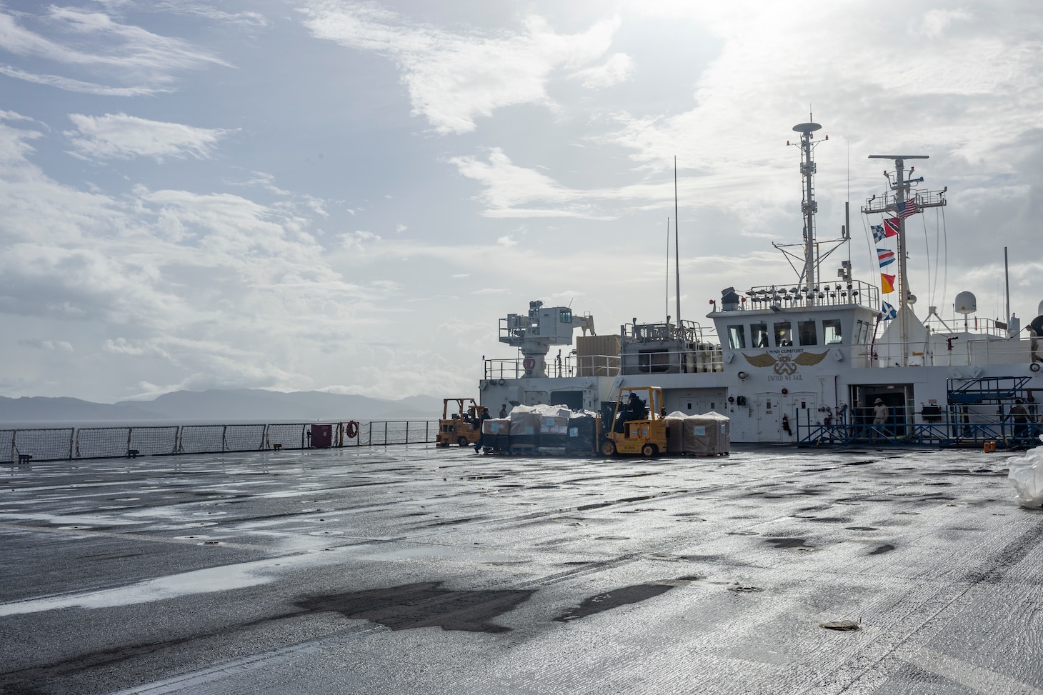 The Mercy-class hospital ship USNS Comfort (T-AH 20) arrives in Port of Spain, Trinidad during Continuing Promise 2025, August 5, 2025. Continuing Promise 2025 is the 16th iteration of the U.S. 4th Fleet/U.S. Naval Forces Southern Command-led mission since 2007, which aims to foster goodwill, strengthen existing partnerships with partner nations, and form new partnerships between host nations, non-federal entities, and international organizations.