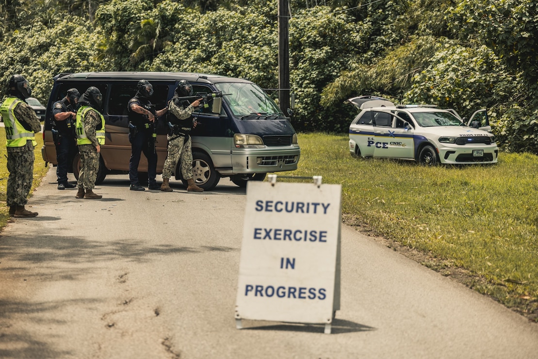 PITI, Guam (Aug. 4, 2025) - Personnel from U.S. Naval Base Guam’s (NBG) Navy Security Forces (NSF) simulated an active shooter threat at the Sasa Valley Fuel Farm in Piti, July 29. The event was one of numerous assessments taking place as part of Exercise Citadel Pacific 2025 (CP25), July 18 – Aug. 1.