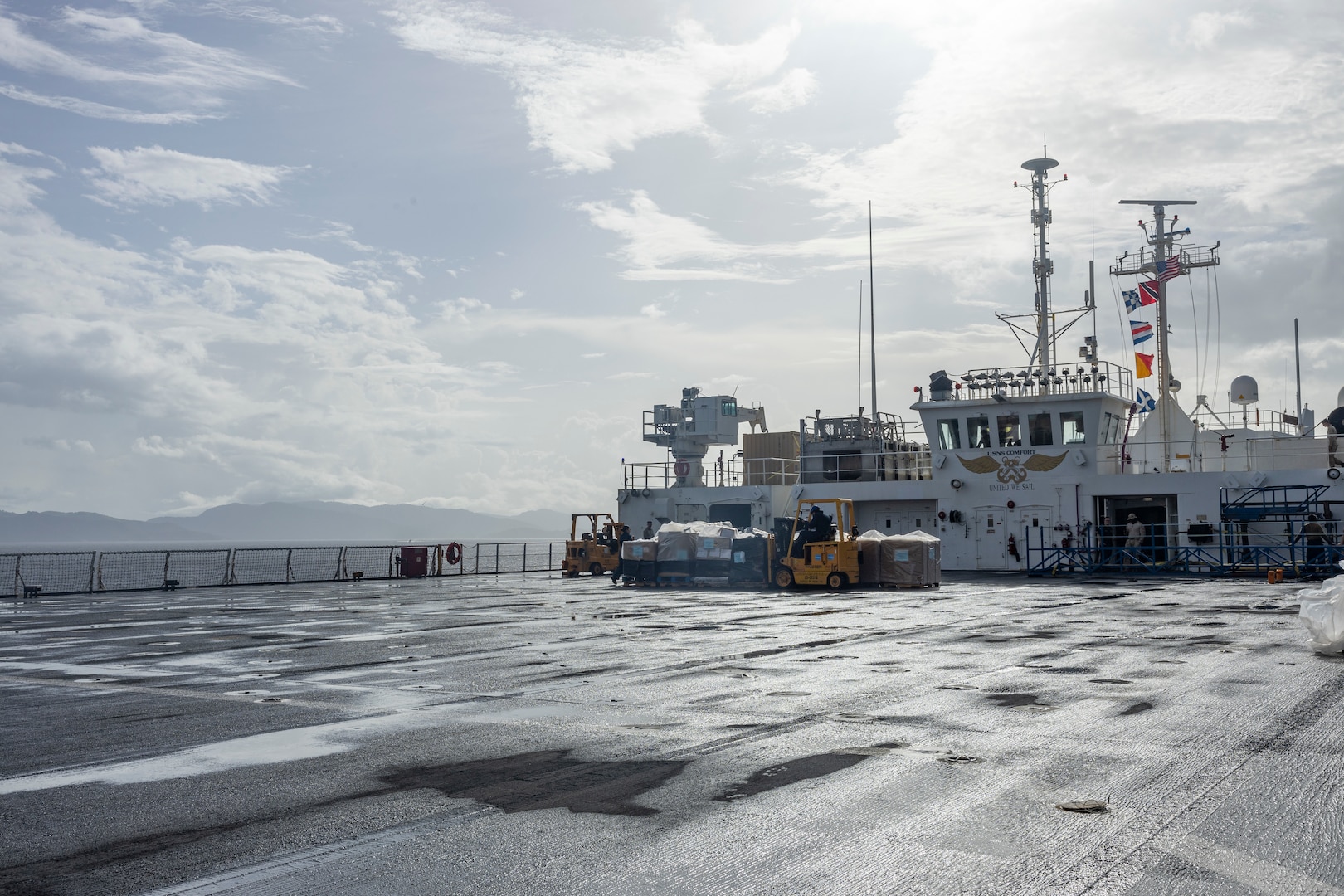 The Mercy-class hospital ship USNS Comfort (T-AH 20) arrives in Port of Spain, Trinidad during Continuing Promise 2025, August 5, 2025. Continuing Promise 2025 is the 16th iteration of the U.S. 4th Fleet/U.S. Naval Forces Southern Command-led mission since 2007, which aims to foster goodwill, strengthen existing partnerships with partner nations, and form new partnerships between host nations, non-federal entities, and international organizations.