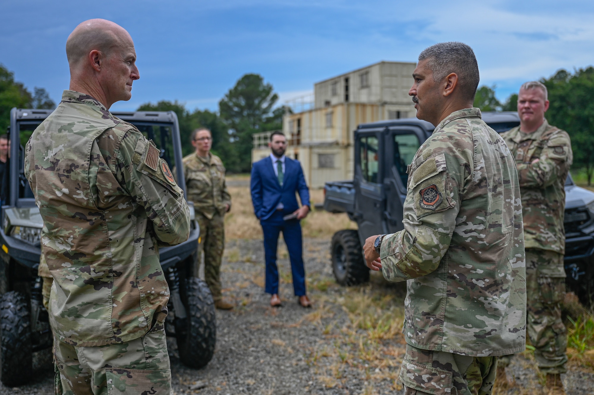 U.S. Air Force Master Sgt. Nicholas Wengerd, 19th Force Support Squadron noncommissioned officer in charge of readiness, briefs Brig. Gen. Christopher Hammond, director of the Chief of Staff of the Air Force’s Implementation Task Force, about Warrior Airman Readiness (WAR) Center operations during his visit to Little Rock Air Force Base, Arkansas, July 31, 2025. During his visit, Hammond met with Airmen across Herk Nation to explain how the Deployable Combat Wing construct will enable critical changes to the way the Air Force organizes, trains, certifies and deploys forces to accelerate readiness and maximize combat credibility.