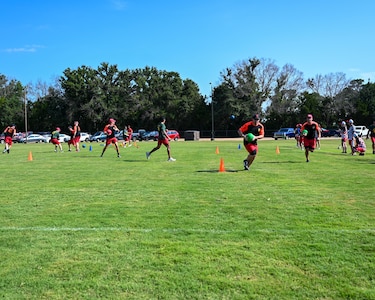 Squadron Officer School instructors participate in a field leadership exercise at Maxwell Air Force Base, Alabama,  July 22, 2025.