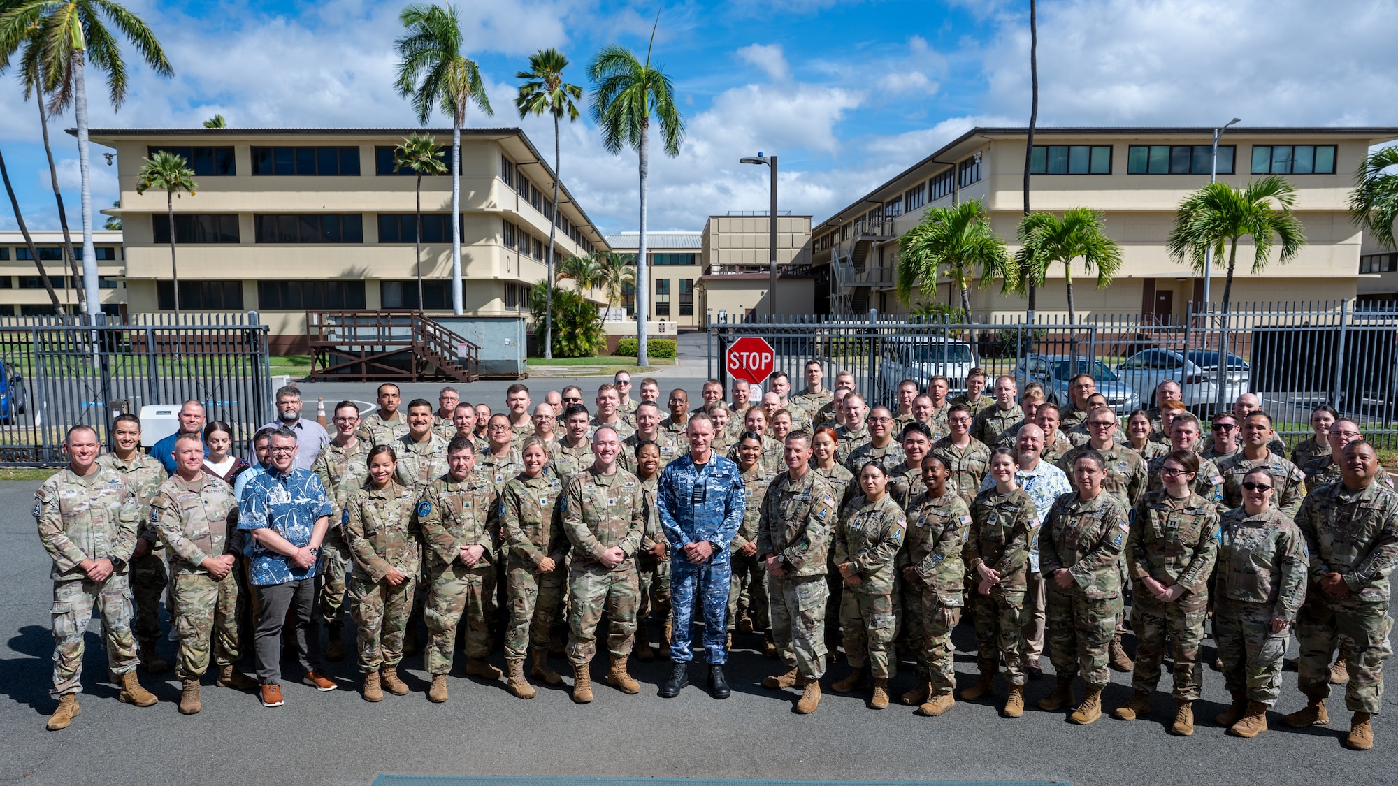 Members of the 109th Electromagnetic Warfare Squadron, Hawaii Air National Guard, pose for a group photo during Resolute Space 2025 at Joint Base Pearl Harbor-Hickam, Hawaii, July 8, 2025. Nested under the 2025 Department of the Air Force exercise series, Resolute Space 2025 demonstrates the Space Force’s preparedness for complex, large-scale military operations by exercising its ability to operate in a contested, dynamic environment against high-end threats on short notice across the service and with joint and international partners.
