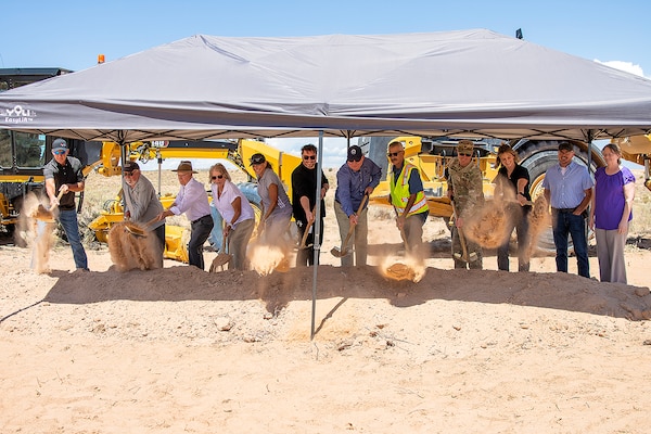 Representatives from USACE and the Southern Sandoval County Arroyo Flood Control Authority officially break ground on the Upper Venada Arroyo Improvements Project in Rio Rancho, N.M., Aug. 1, 2025. The project is designed to help improve water quality flows in the upper reach of the Venada Arroyo.