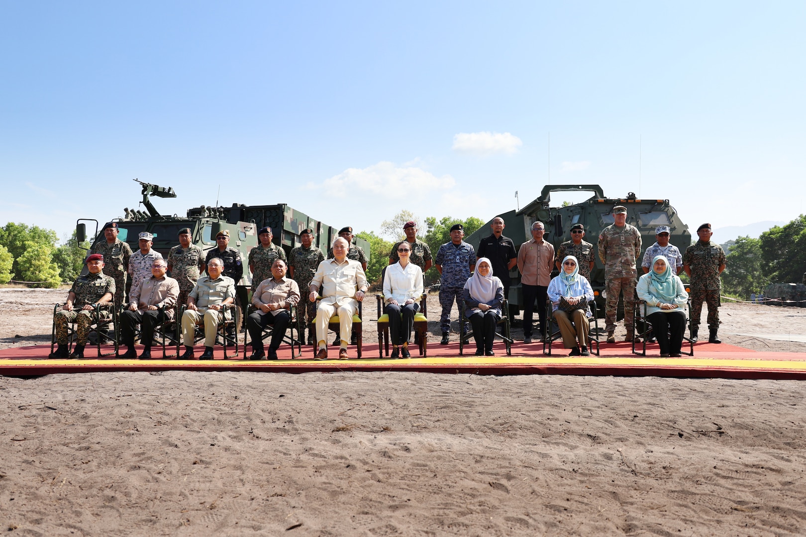 Brig. Gen. Colby Wyatt, director of the Joint Staff, Oklahoma National Guard, poses in a photo alongside Malaysian civilian and military leadership during Exercise Keris Strike, near Lumut, Malaysia, July 28, 2025. (photo provided by US Embassy Kuala Lumpur)