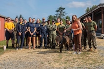 Sailors and Marines pose for a picture with a miniature horse at the Little Bit Therapeutic Riding Center during Seattle Fleet Week 2025. Seattle Fleet Week is a time-honored celebration of the sea services and provides an opportunity for the citizens of Washington to meet Sailors, Marines and Coast Guardsmen, as well as witness firsthand the latest capabilities. of today’s maritime services. (U.S. Navy photo by Mass Communication Specialist Seaman Joey Sitter)