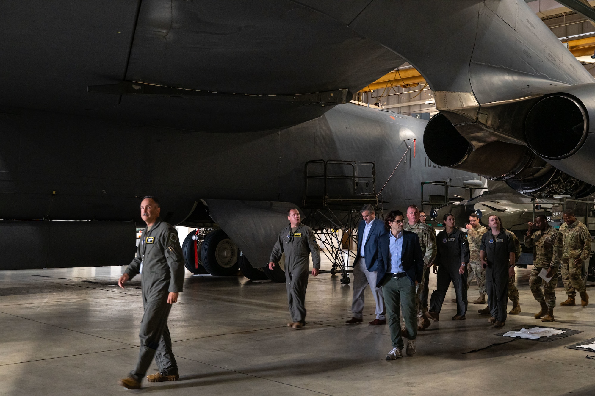 Robert Karem, congressional staff delegate, explores Dock 7 during a B-52H Stratofortress static tour at Minot Air Force Base, North Dakota, Aug. 5, 2025. Karem was given an extensive tour of the base and learned about the mission it serves.