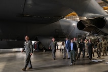 Robert Karem, congressional staff delegate, explores Dock 7 during a B-52H Stratofortress static tour at Minot Air Force Base, North Dakota, Aug. 5, 2025. Karem was given an extensive tour of the base and learned about the mission it serves.