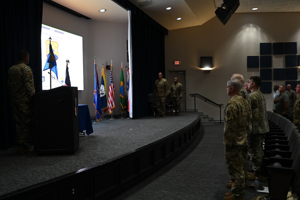 Airmen from the 433rd Airlift Wing stand in formation during an assumption of command ceremony at Joint Base San Antonio-Lackland, Texas, Aug. 2, 2025.