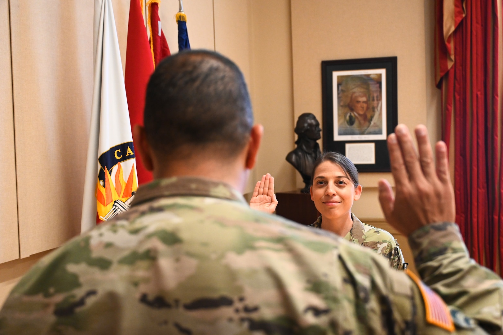 The District of Columbia National Guard’s Maj. Gen. John C. Andonie, Commanding General (Interim), swore in U.S. Air Force Lt. Col Jennifer Sayers as Inspector General during a ceremony on July 28, 2025, following her completion of the U.S. Army Inspector General School. The relationship between an Inspector General and their commander is rooted in integrity, trust, and confidence. Lt. Col Sayers now fills one of just nine Air Force-designated State/Territory/District Inspector General (IG) positions across the nation.