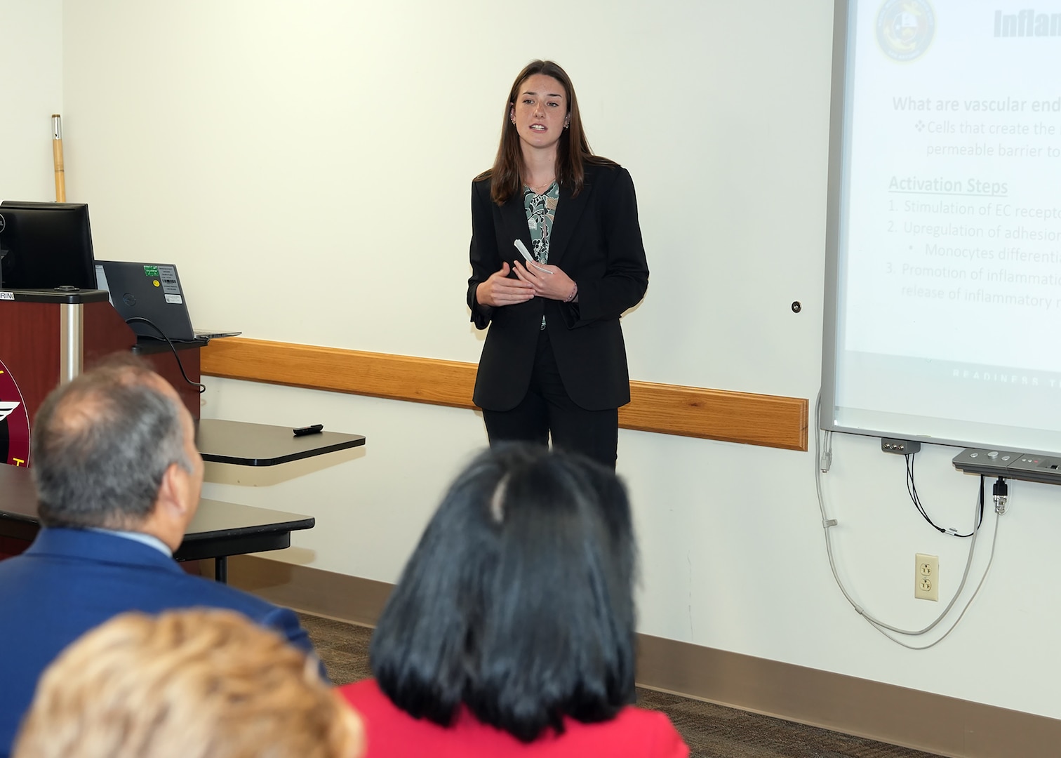 JOINT BASE SAN ANTONIO-FORT SAM HOUSTON – (July 31, 2025) – Liliane Moorhead, of Guys Mills, Pa., a senior attending Lehigh University, presented research titled “Evaluation of the Effects of Directed Energy on Monocytic and Vascular Endothelial Cells” at the Battlefield Health and Trauma Research Institute. Moorhead is currently assigned as an intern with Naval Medical Research Unit (NAMRU) San Antonio through the Office of Naval Research’s Naval Research Enterprise Internship Program (NREIP). NREIP places college and university students in the Department of the Navy laboratories where they take part in real Naval research for ten weeks during the summer. NREIP gives academically talented college students, graduating seniors, and graduate students pursuing STEM careers the opportunity to learn about Naval research and technology while receiving first-class mentoring by top scientists and engineers. Navy Medicine Research & Development (NMR&D) makes use of multiple channels to recruit and retain critical U.S. Navy medical support personnel. The research commands reach out to the next generation of scientists through conferences, STEM events, internships and career days, and support recruiting efforts early in undergraduate and graduate programs. NAMRU San Antonio, part of NMR&D, conducts gap-driven combat casualty care, craniofacial, and directed energy research in support of Navy, Marine Corps and joint U.S. warfighter health readiness and lethality while engaged in routine and expeditionary operations. (U.S. Navy photo by Burrell Parmer, NAMRU San Antonio Public Affairs/Released)