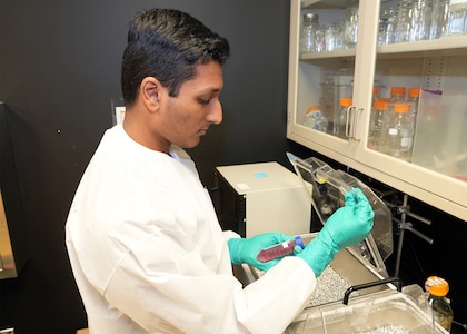 JOINT BASE SAN ANTONIO – (July 28, 2025) – Rahul Iyangar, of San Diego, a junior attending the University of California at San Diego, pipettes samples during cell culture maintenance in the Directed Energy Health Effects Laboratory. Pipetting is a fundamental laboratory technique crucial for accurate and precise liquid handling across various scientific disciplines.  Iyangar is currently assigned as an intern with Naval Medical Research Unit (NAMRU) San Antonio through the Office of Naval Research’s Naval Research Enterprise Internship Program (NREIP). NREIP places college and university students in the Department of the Navy laboratories where they take part in real Naval research for ten weeks during the summer. NREIP gives academically talented college students, graduating seniors, and graduate students pursuing STEM careers the opportunity to learn about Naval research and technology while receiving first-class mentoring by top scientists and engineers. Navy Medicine Research & Development (NMR&D) makes use of multiple channels to recruit and retain critical U.S. Navy medical support personnel. The research commands reach out to the next generation of scientists through conferences, STEM events, internships and career days, and support recruiting efforts early in undergraduate and graduate programs. NAMRU San Antonio, part of NMR&D, conducts gap-driven combat casualty care, craniofacial, and directed energy research in support of Navy, Marine Corps and joint U.S. warfighter health readiness and lethality while engaged in routine and expeditionary operations. (U.S. Navy photo by Burrell Parmer, NAMRU San Antonio Public Affairs/Released)