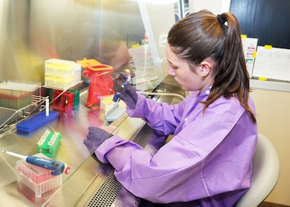 JOINT BASE SAN ANTONIO-FORT SAM HOUSTON – (July 14, 2025) – Liliane Moorhead, of Guys Mills, Pa., a senior attending Lehigh University, tests the effects of radiofrequency radiation on immune and vascular cells of the body during her internship at Naval Medical Research Unit (NAMRU) San Antonio. The study, which will determine the effects of exposed macrophages on the barrier permeability of endothelial cells, is part of a larger project funded by the Office of Naval Research (ONR) In-house Laboratory Independent Research (ILIR) program. “I think that this is important work because it provides a better understanding of the effect Directed Energy-related injuries have on the inflammatory stage of wound healing which could lead to further development in post-exposure treatment strategies,” said Moorhead, who began her internship through the ONR’s Naval Research Enterprise Internship Program (NREIP). NREIP places college and university students in the Department of the Navy laboratories where they take part in real Naval research for ten weeks during the summer. Navy Medicine Research & Development (NMR&D) makes use of multiple channels to recruit and retain critical U.S. Navy medical support personnel. The research commands reach out to the next generation of scientists through conferences, STEM events, internships and career days, and support recruiting efforts early in undergraduate and graduate programs. NAMRU San Antonio, part of NMR&D, conducts gap-driven combat casualty care, craniofacial, and directed energy research in support of Navy, Marine Corps and joint U.S. warfighter health readiness and lethality while engaged in routine and expeditionary operations. (U.S. Navy photo by Burrell Parmer, NAMRU San Antonio Public Affairs/Released)