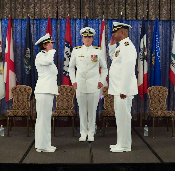 250601-N-DO281-2359 OKINAWA, Japan (Aug. 1, 2025) Rear Adm. Kevin Brown presides over the change of command for USNHO.  (U.S. Navy photo by Mass Communication Specialist 1st Class Trey Fowler)