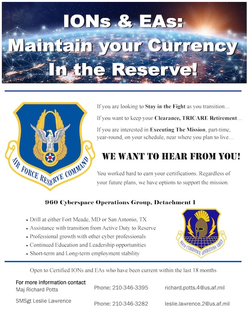 Flyer for 960 COG Det 1 skills-targeted recruitment