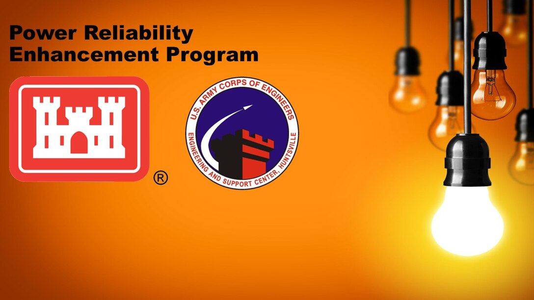 Graphic with USACE and Huntsville Center logos next to hanging lightbulbs.