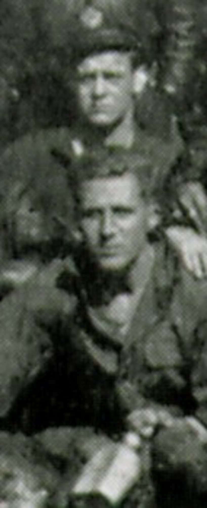 1st Lt. Willis R. Brown, 404th Fighter Squadron, wounded in action, was awarded the Purple Heart.  Brown is pictured probably at the bottom with 1st Lt. Glenn O. Banks behind – the original caption for pilots in the bottom row of a group picture is a bit unclear.  (The Story of the 371st Fighter Group in the ETO)