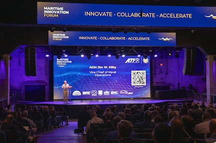 WASHINGTON (August 7, 2025) - Vice Chief of Naval Operations (VCNO) Adm. James Kilby, gave the keynote address at the Maritime Innovation Forum: Advanced Manufacturing: Innovation for Maritime Readiness, that was held at the Capital Turnaround. (U.S. Navy photo by Laura Lakeway/RELEASED)