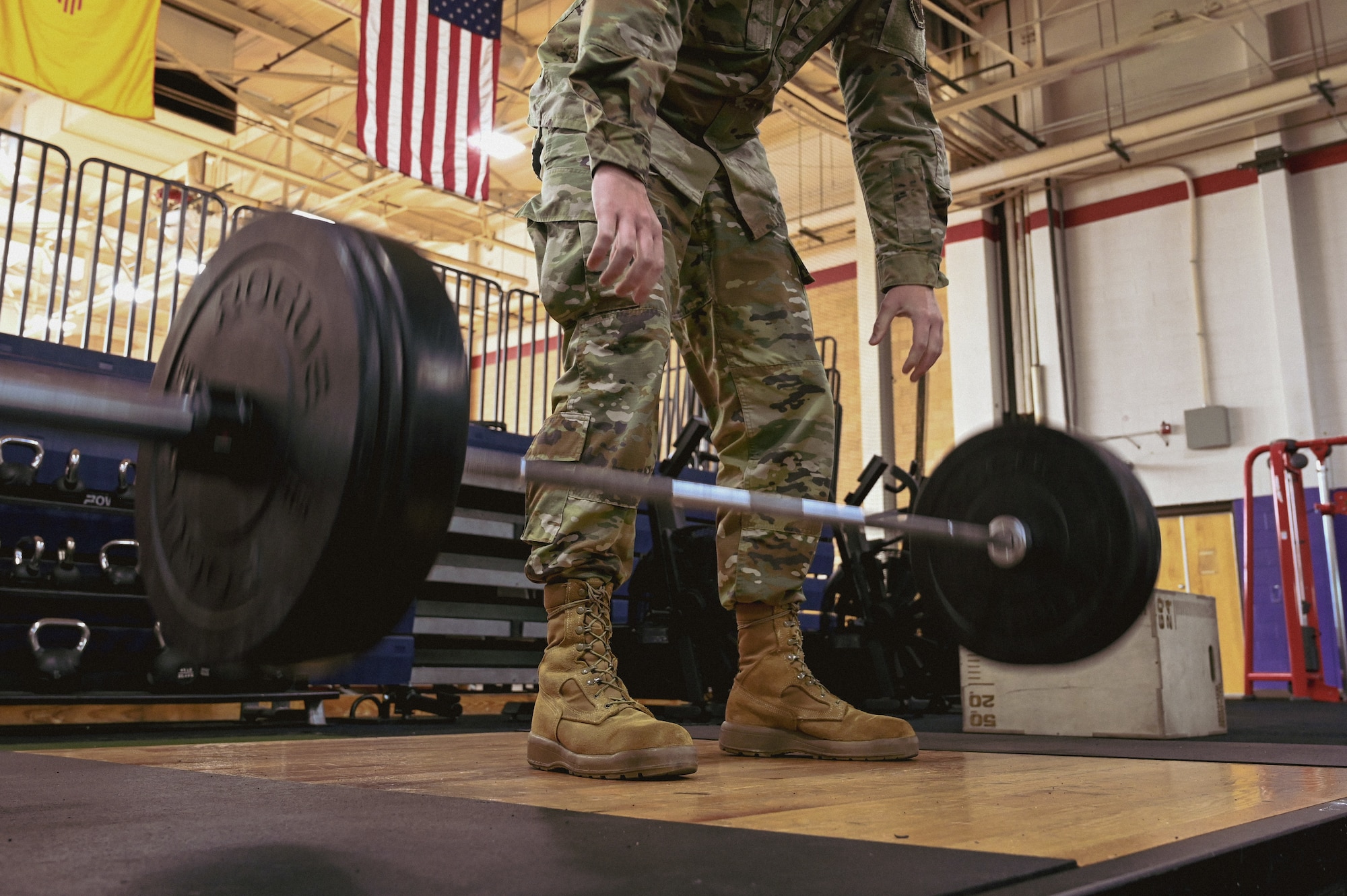 A U.S. Airman performs a deadlift