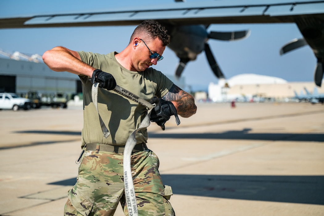 C-130J Super Hercules cargo operations during exercise Bamboo Eagle 25-3, on Marine Corps Air Station Miramar, California, Aug. 6, 2025.