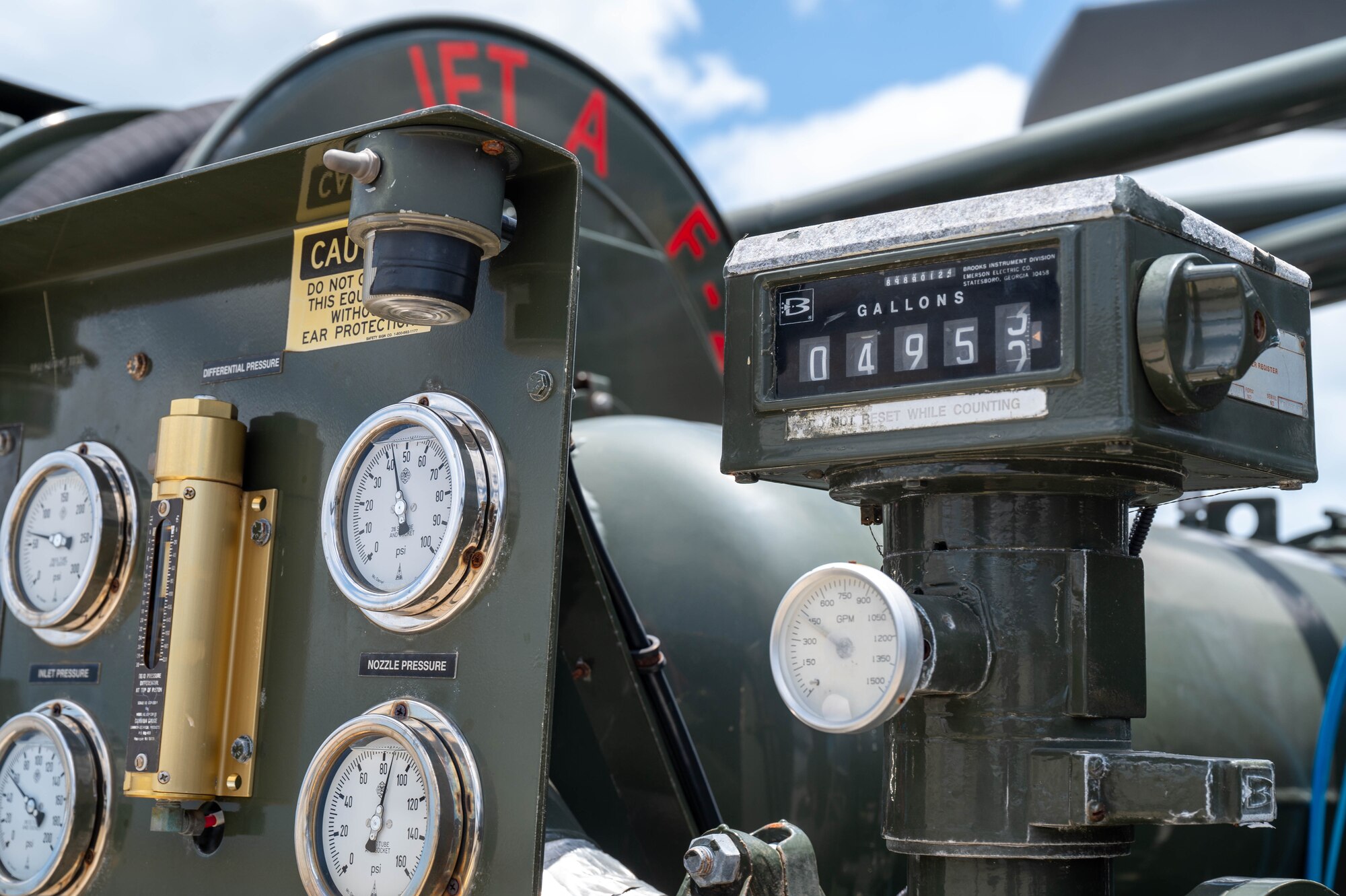 Close-up photo of  a fuel gauge with numbers spinning to show an increased fuel level on an aircraft.