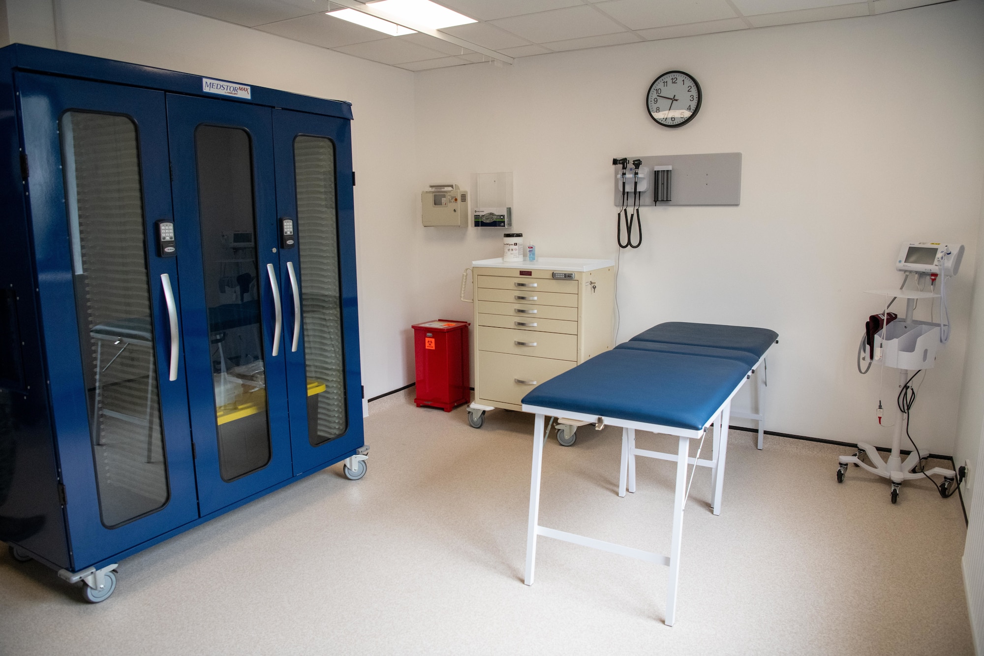 An exam room inside the new medical aid station at RAF Fairford