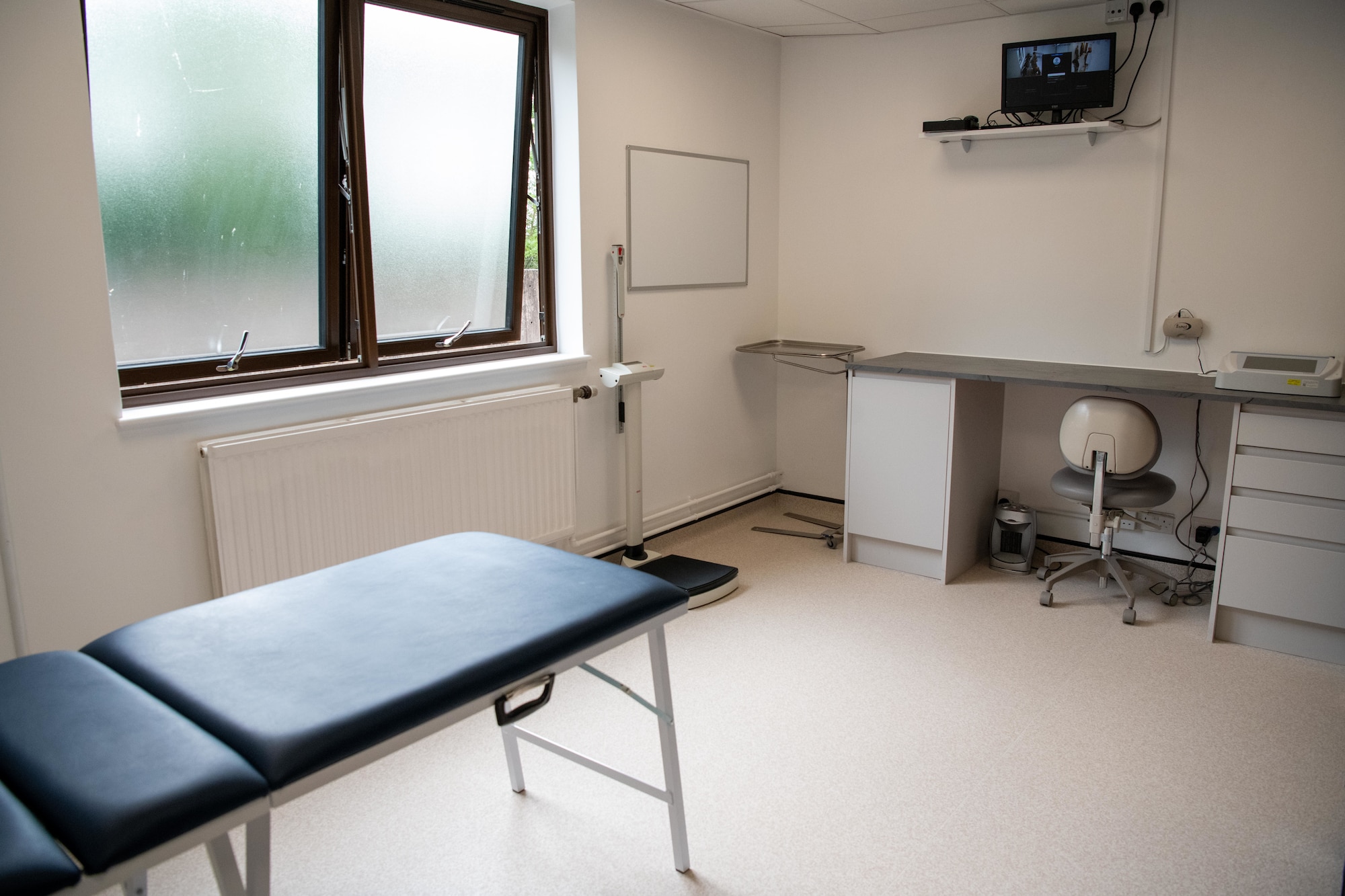 An exam room inside the new medical aid station at RAF Fairford