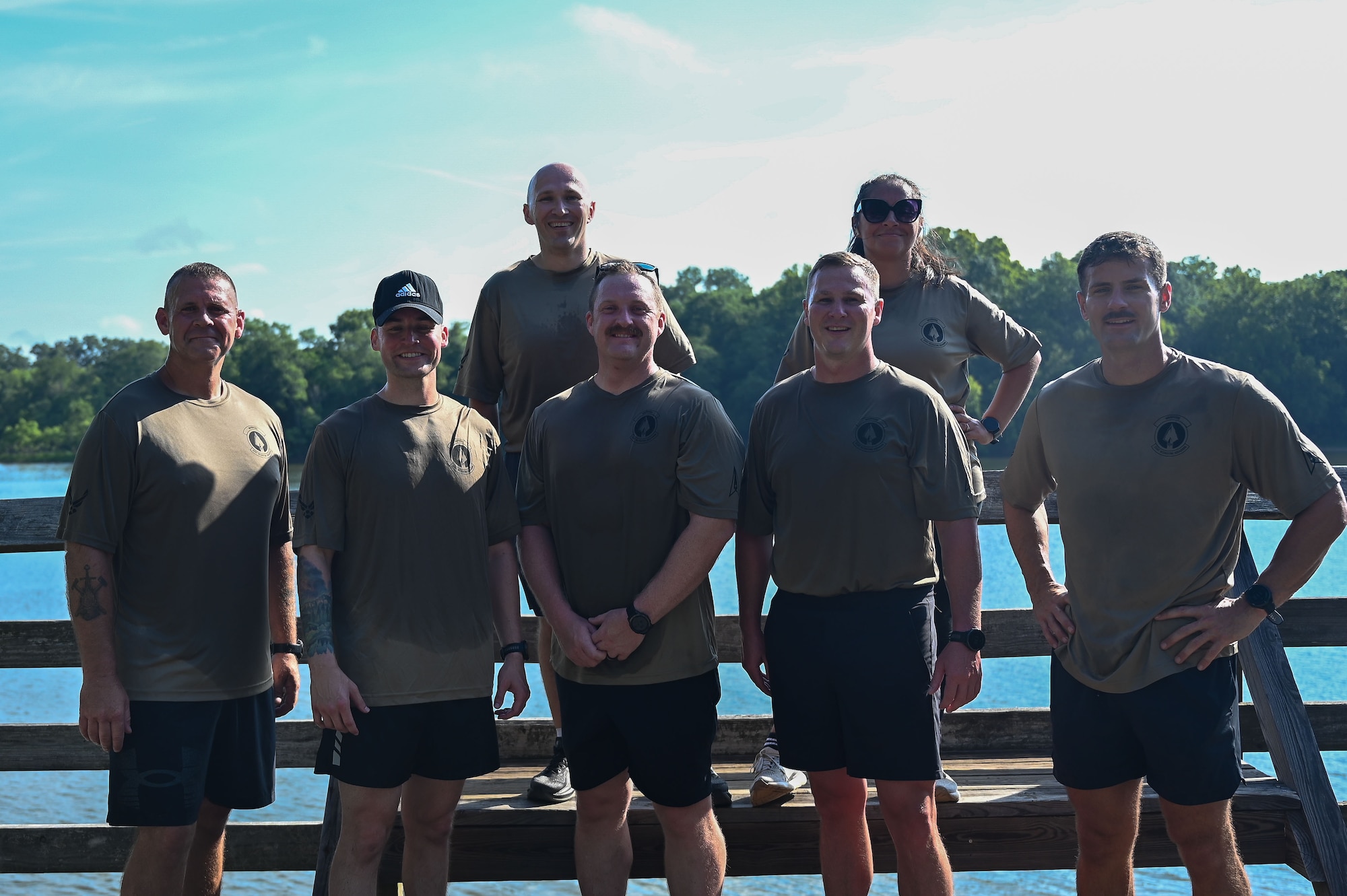 U.S. Airmen from the 331st Recruiting Squadron pose for a group photograph at Maxwell Air Force Base, Alabama, July 25, 2025.