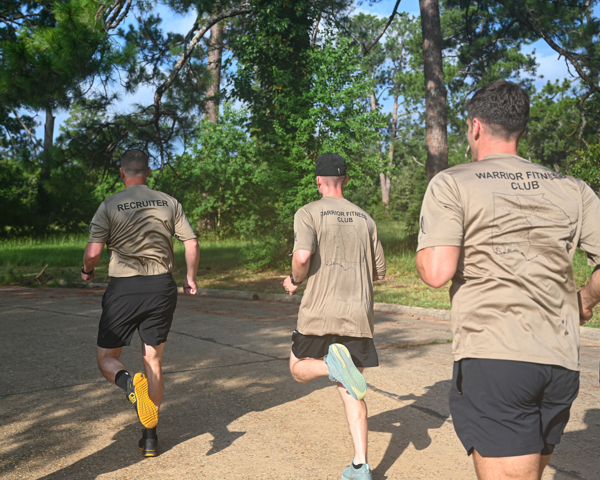 U.S. Airmen from the 331st Recruiting Squadron run at Maxwell Air Force Base, Alabama, July 25, 2025.