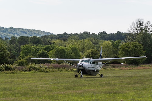 Airplane taxies prior to take off