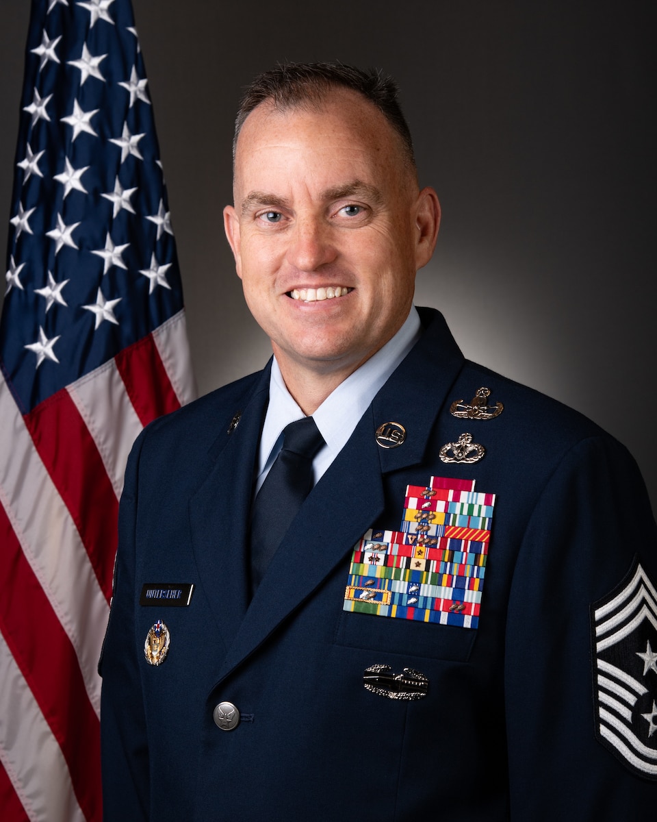 Official bio photo for Air Combat Command command chief, Chief Master Sgt. Jeremy Unterseher.