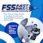 A graphic of a customer being served, announcing a new update to 99th Force Support Squadron ID card office.