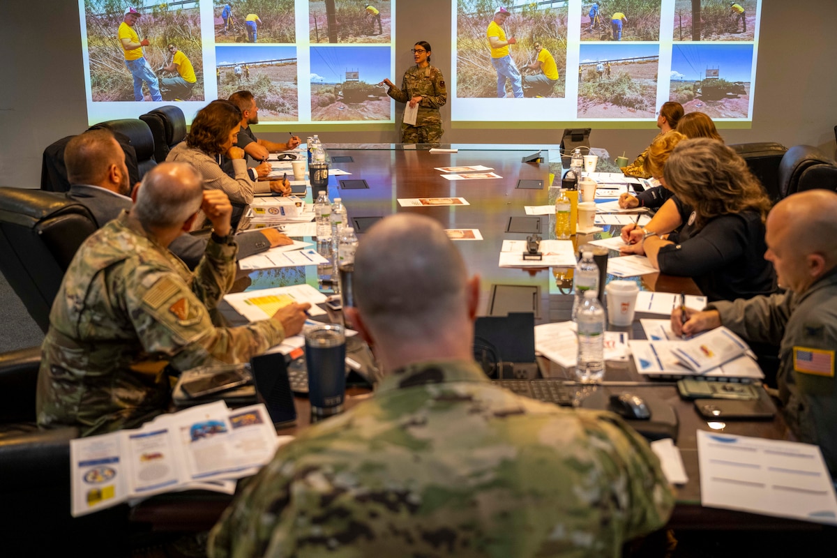 U.S. Air Force 1st Lt. Emerald Cray, 49th Comptroller Squadron financial analysis flight commander, gives a presentation about her team’s 2025 Big Give project at Holloman Air Force Base, New Mexico, July 31, 2025.