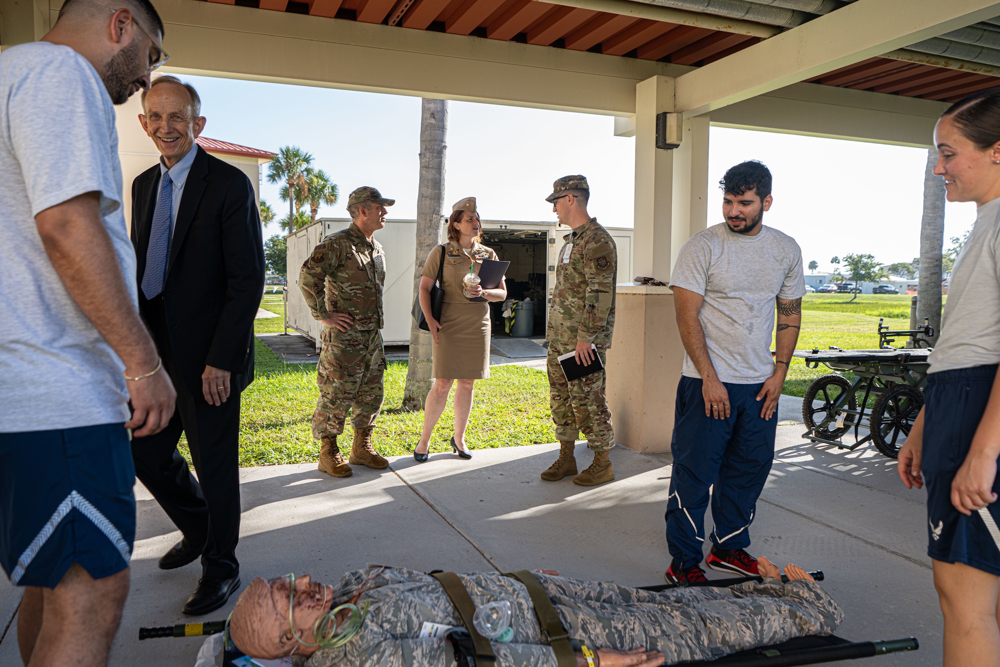Dr. David J. Smith, Acting Director of the Defense Health Agency, tours the 6th Medical Group at MacDill Air Force Base, Florida, Aug. 6, 2025. The 6th MDG supports the combat capability of the 6th Air Refueling Wing, U.S. Central Command, U.S. Special Operations Command and over 50 tenant units by providing administrative, logistical, and ancillary medical support to 106,000 beneficiaries. (U.S. Air Force photo by Airman 1st Class Helen Ly)