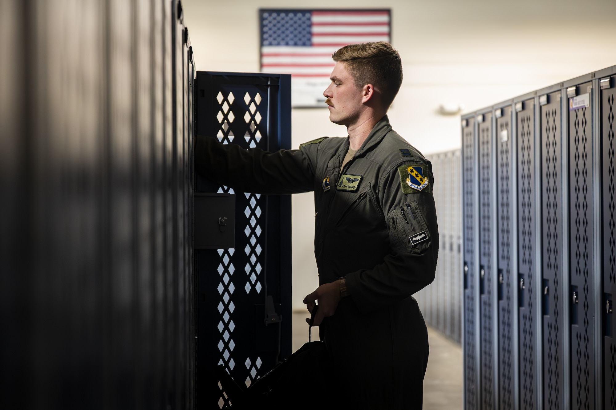 a pilot in a locker room