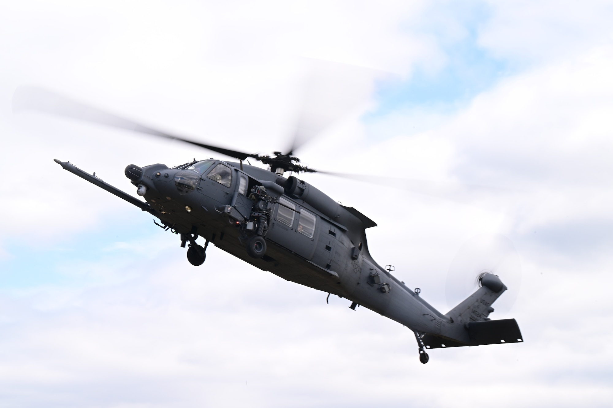 Helicopter flying in the air.