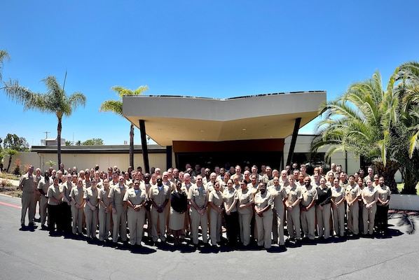 250801-N-WJ173-1001 MARINE CORPS AIR STATION MIRAMAR, Calif. (Aug. 1, 2025) Medical Service Corps Officers from across Southern California gather for a group photo during the 2025 Southern California MSC Symposium at Marine Corps Air Station Miramar’s Officers’ Club, Aug. 1, 2025. Hosted by the Southern California Medical Service Corps Officers Association, the event focused on “Leading and Defining Roles of MSC Officers in Expeditionary Platforms” and brought together senior Navy Medicine and operational fleet leaders to discuss readiness, leadership, and expeditionary medical support.