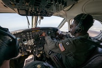 Lt. Avery Nwokike, Scientific Development Squadron (VXS) 1 pilot, flies an RC-12M in Patuxent River, Md. May 2, 2025.  VXS-1 conducts airborne scientific experimentation and advanced technology development in worldwide operations supporting U.S. Navy and national science and technology (S&T) priorities and war fighting goals.