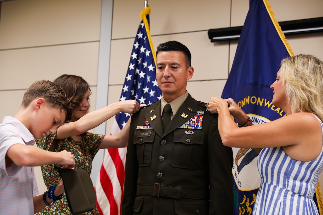 Lt. Col. Terry Durham is promoted to colonel Aug. 6, 2025, at the Bowman Field Readiness Center in Louisville, Kentucky.