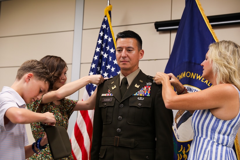 Lt. Col. Terry Durham is promoted to colonel Aug. 6, 2025, at the Bowman Field Readiness Center in Louisville, Kentucky.
