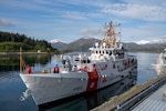 The crew of U.S. Coast Guard Cutter Earl Cunningham (WPC 1159) arrives to their homeport in Kodiak, Alaska, May 31, 2025. This was the first time the cutter had arrived to its homeport following its construction in Lockport, Louisiana. (U.S. Coast Guard photo by Petty Officer 1st Class Shannon Kearney)