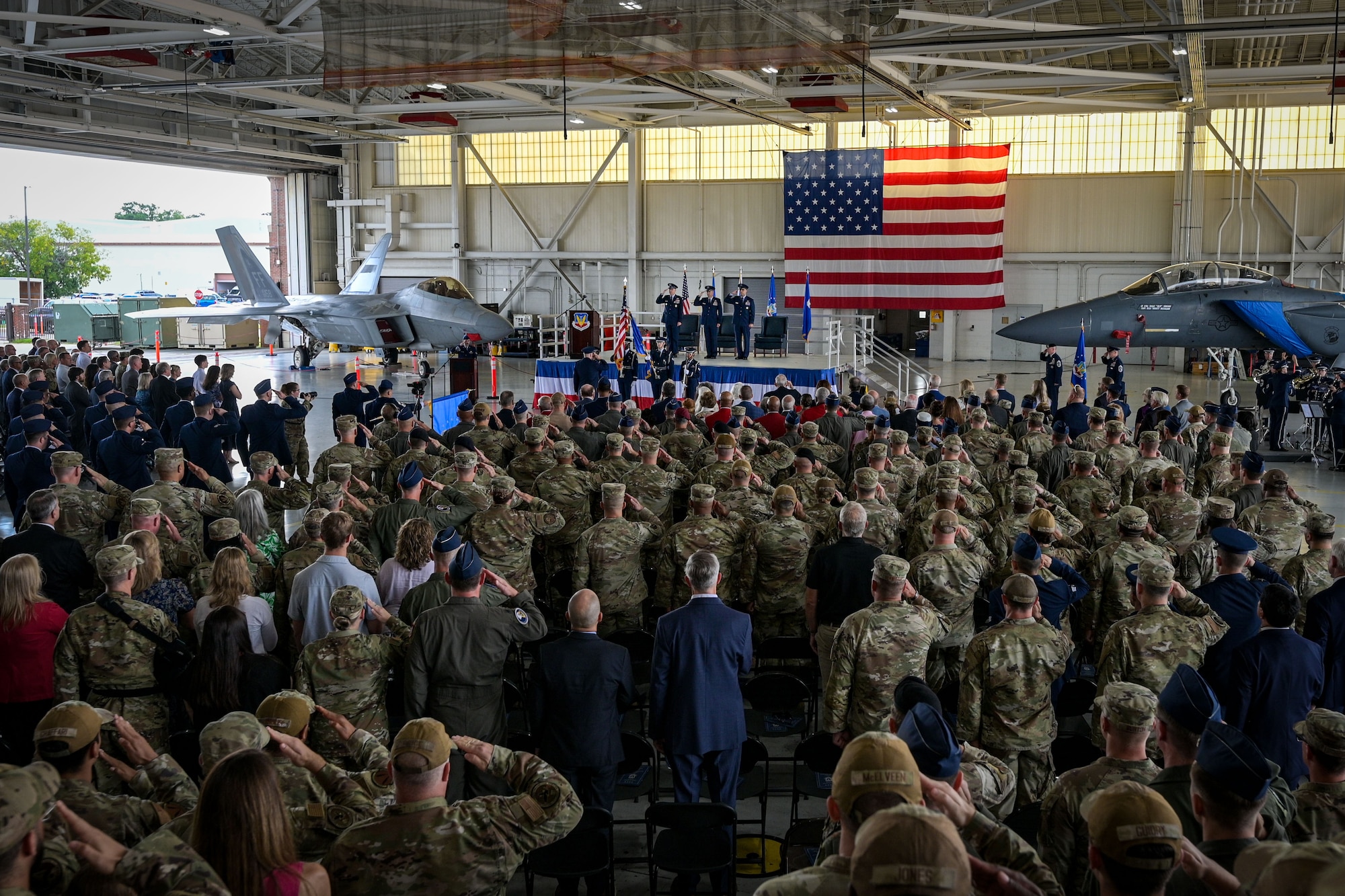 Airmen from Air Combat Command participate in a change of command ceremony.