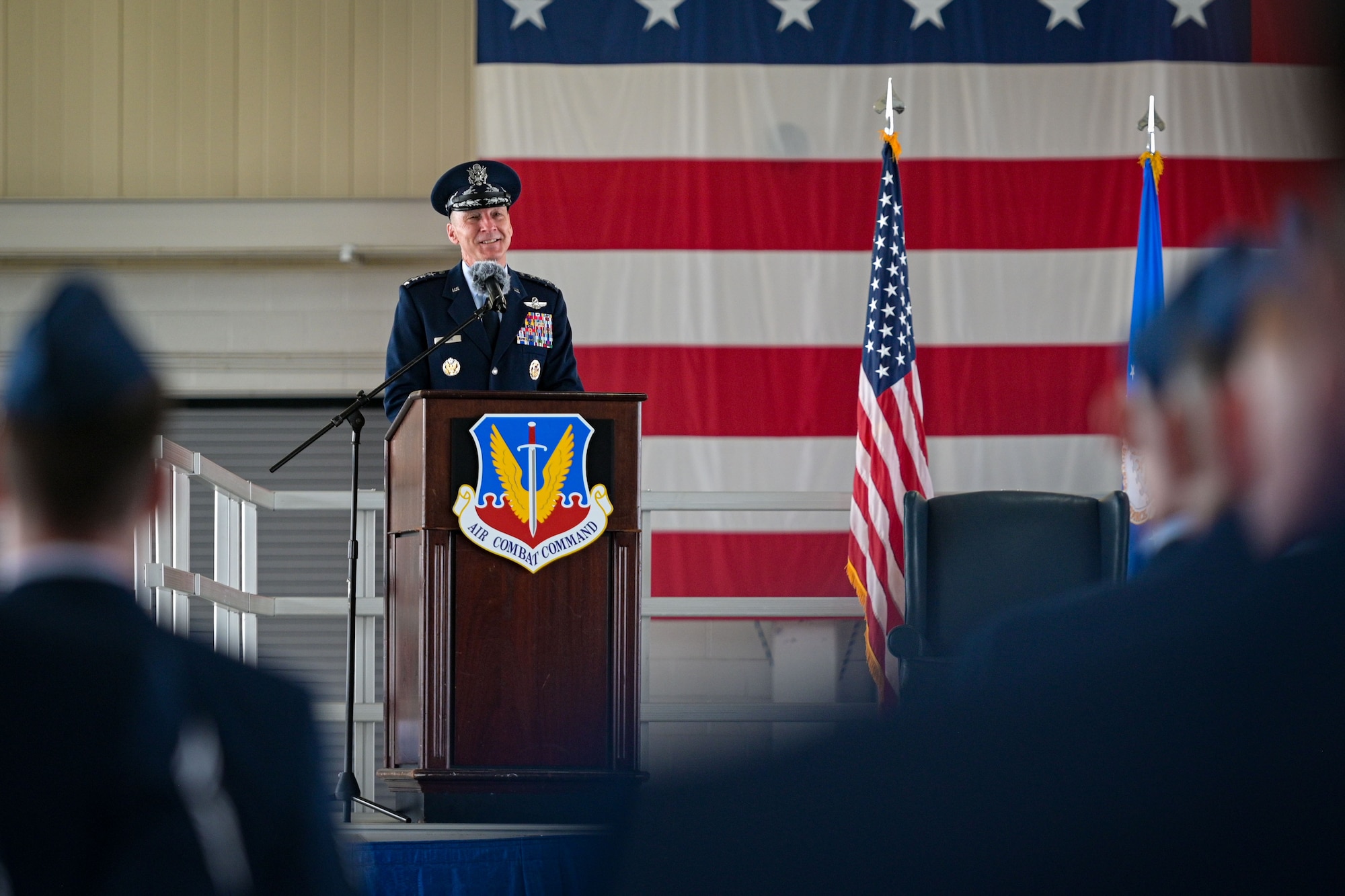 Airmen from Air Combat Command participate in a change of command ceremony.